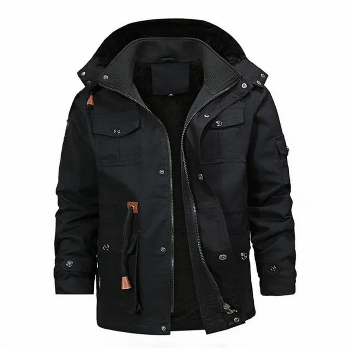 Men's stylish warm hooded fleece jacket with soft insulation, breathable design, and a modern fit for autumn days.