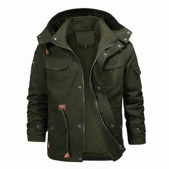 Men's stylish warm hooded fleece jacket with soft insulation, breathable design, and a modern fit for autumn days.