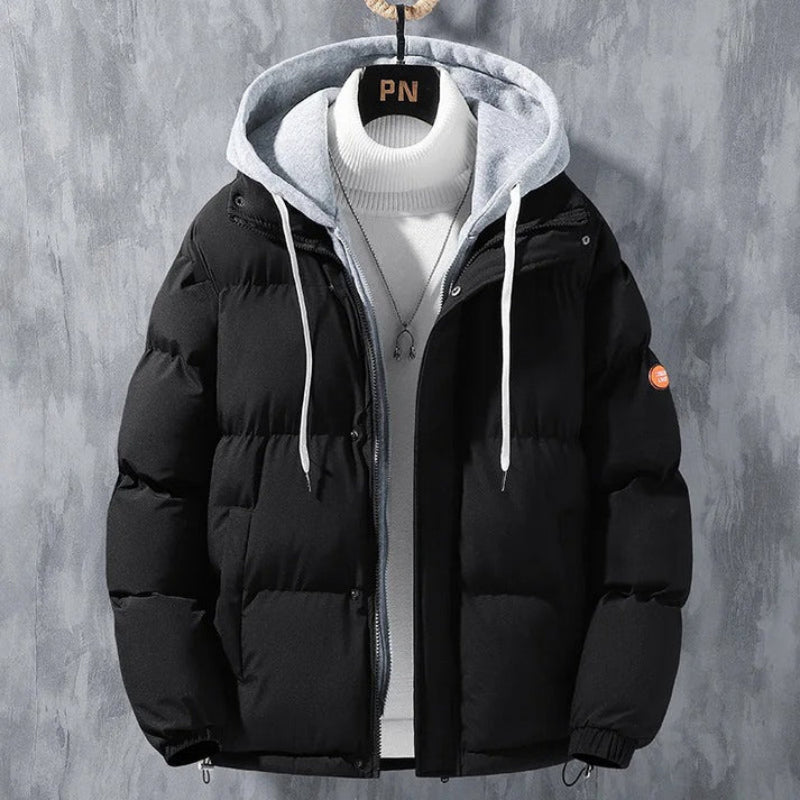 Men's trendy hooded jacket with a modern fit, lightweight warmth, and versatile design, ideal for autumn days.