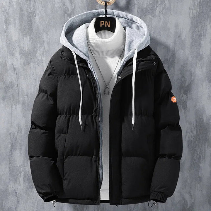 Men's trendy hooded jacket with a modern fit, lightweight warmth, and versatile design, ideal for autumn days.