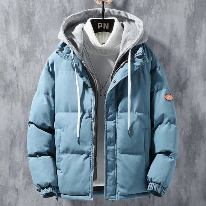 Men's trendy hooded jacket with a modern fit, lightweight warmth, and versatile design, ideal for autumn days.