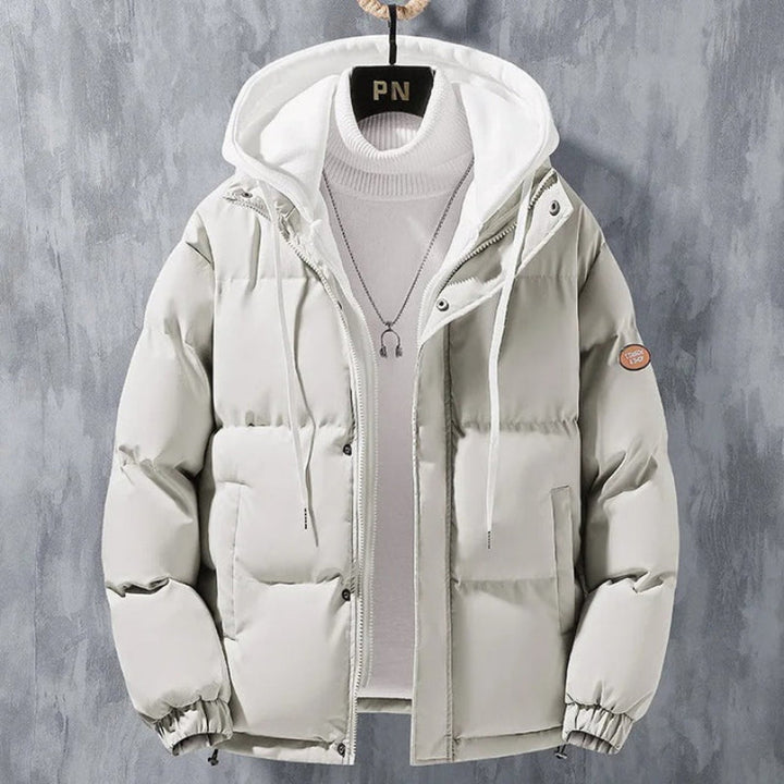 Men's trendy hooded jacket with a modern fit, lightweight warmth, and versatile design, ideal for autumn days.