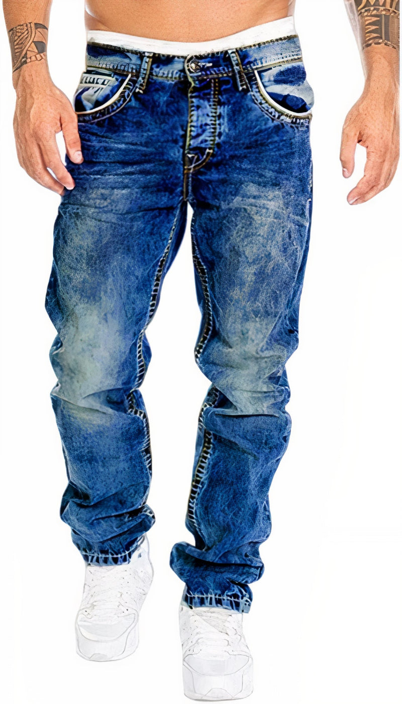 Men's trendy summer jeans with a lightweight, breathable fabric and modern slim-fit design, perfect for warm-weather style.