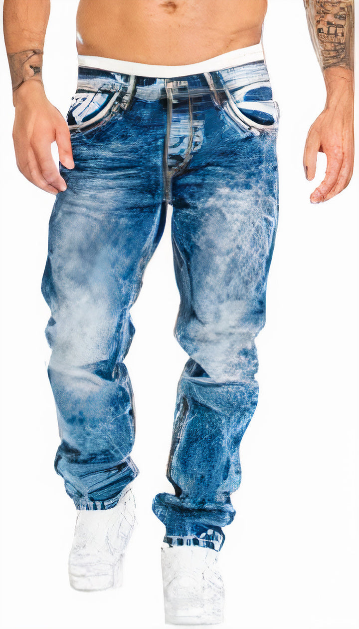Men's trendy summer jeans with a lightweight, breathable fabric and modern slim-fit design, perfect for warm-weather style.