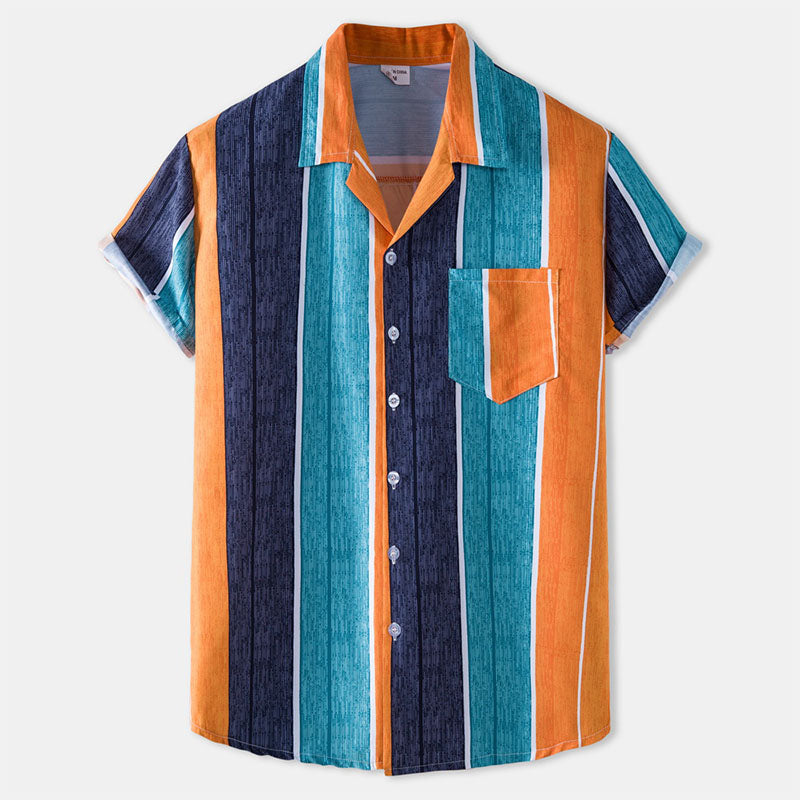 Men's vibrant summer shirt with a bold design and breathable fabric, ideal for warm-weather styling.
