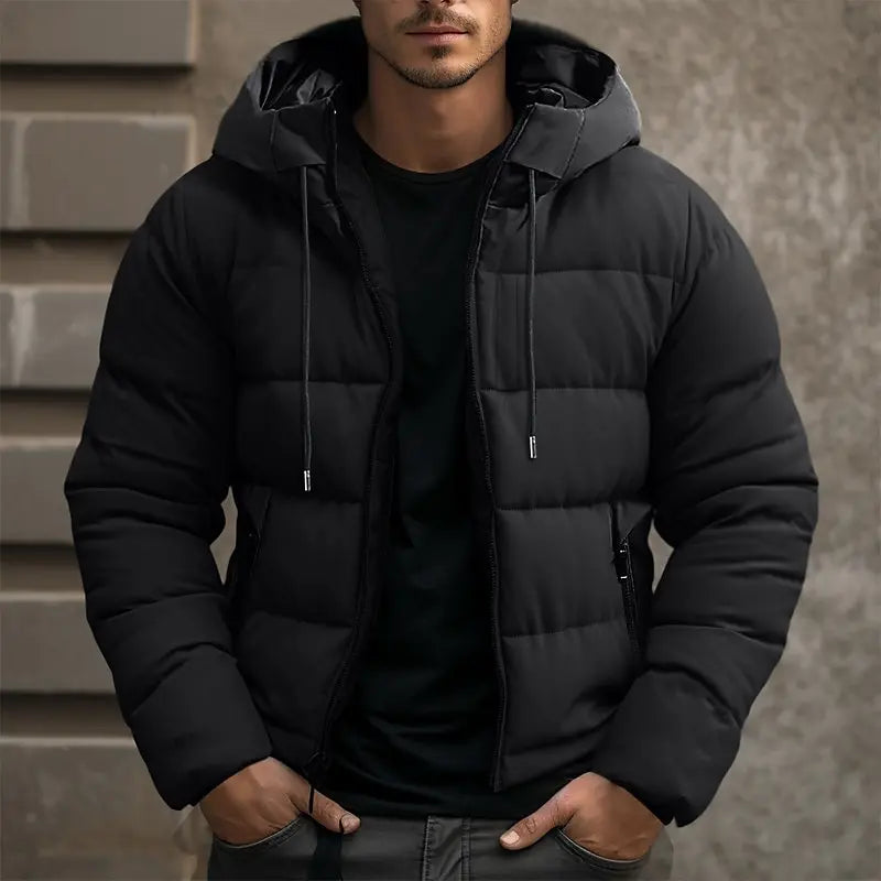 Men’s warm hooded jacket perfect for staying cozy and stylish during Autumn days








