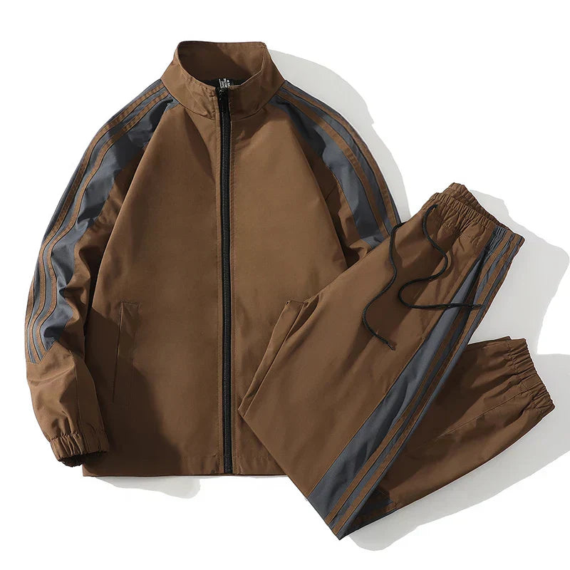 Men's waterproof jacket and pants sports set ideal for outdoor workouts and rainy days