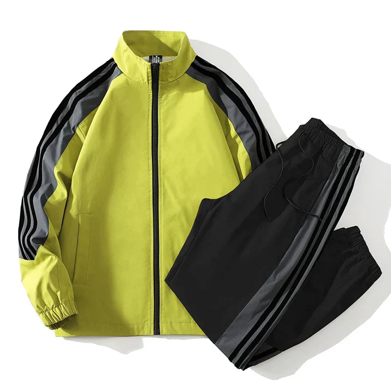 Men's waterproof jacket and pants sports set ideal for outdoor workouts and rainy days