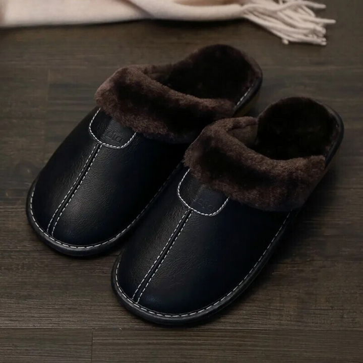 Man wearing warm leather sandals designed for comfort, style, and breathability on cool autumn days.








