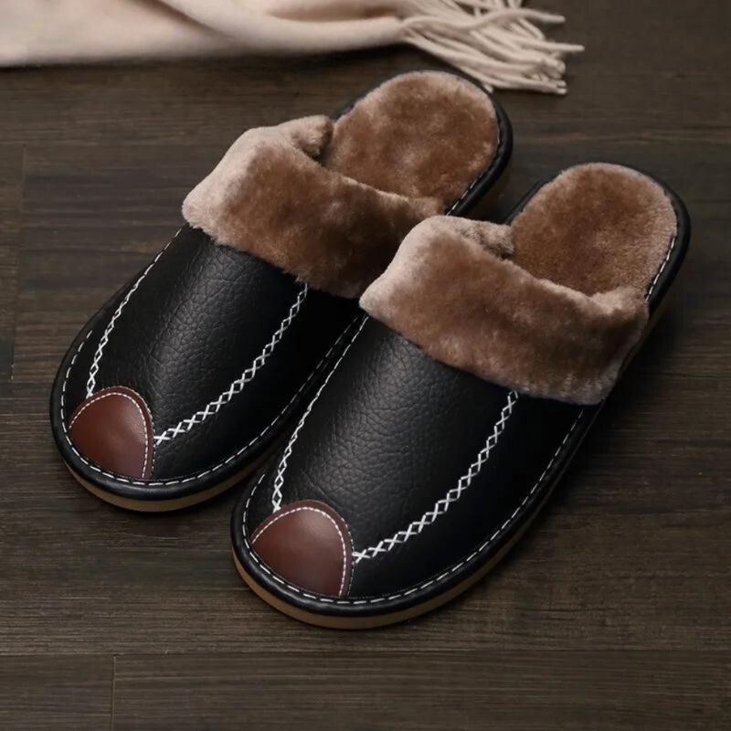 Man wearing warm leather sandals designed for comfort, style, and breathability on cool autumn days.








