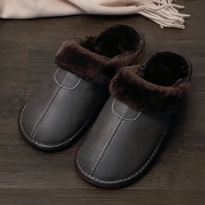 Man wearing warm leather sandals designed for comfort, style, and breathability on cool autumn days.








