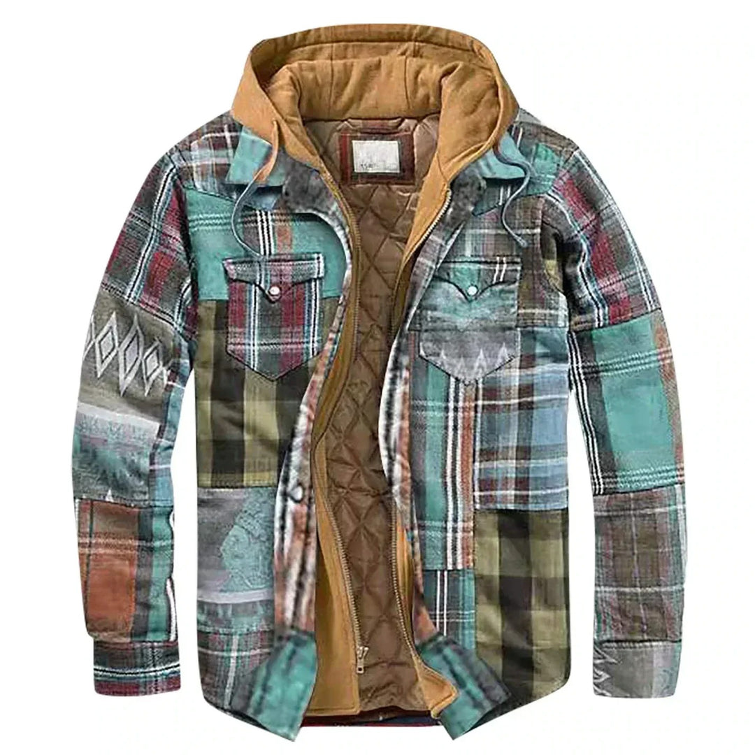 Modern plaid hooded jacket for men, perfect for autumn days with a stylish and warm design.