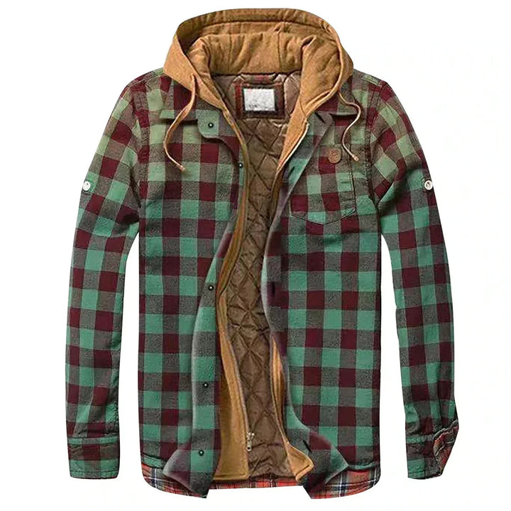 Modern plaid hooded jacket for men, perfect for autumn days with a stylish and warm design.