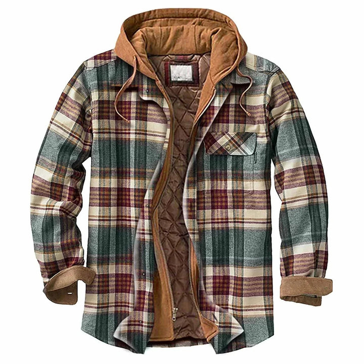 Modern plaid hooded jacket for men, perfect for autumn days with a stylish and warm design.