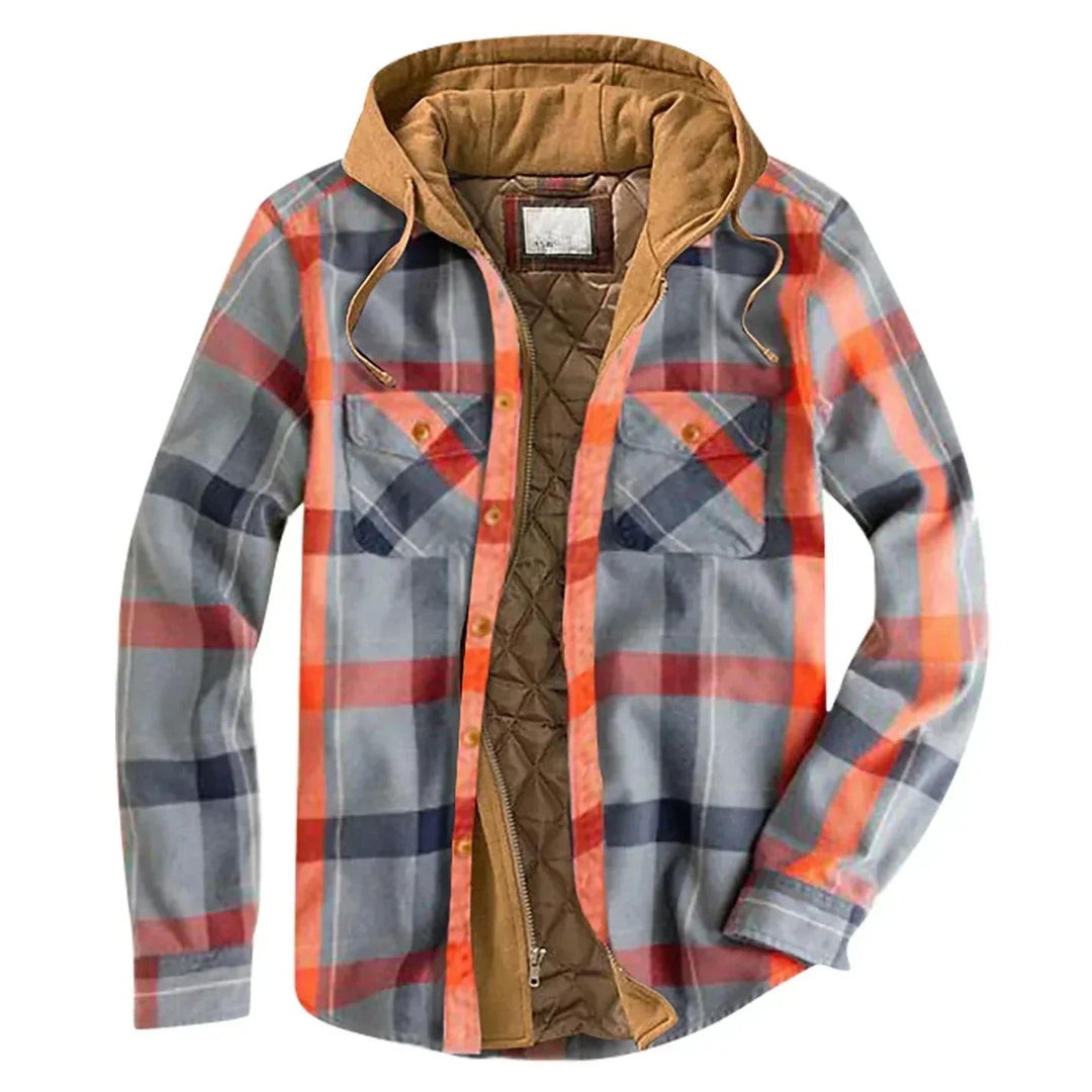 Modern plaid hooded jacket for men, perfect for autumn days with a stylish and warm design.