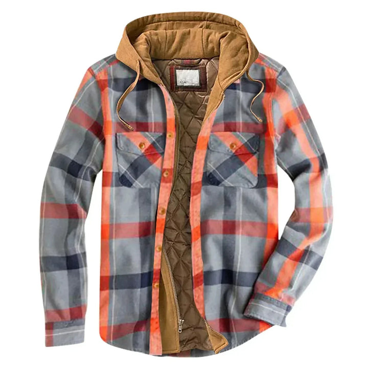 Modern plaid hooded jacket for men, perfect for autumn days with a stylish and warm design.