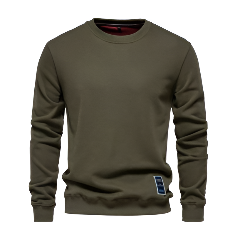 Men's knitted sweater with bold front text, relaxed fit, and ribbed cuffs, designed for casual streetwear style.