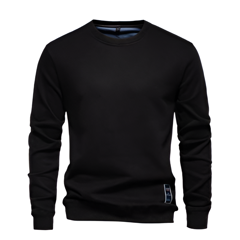 Men's knitted sweater with bold front text, relaxed fit, and ribbed cuffs, designed for casual streetwear style.