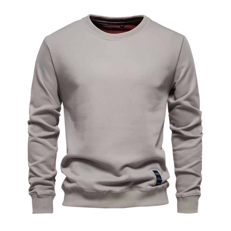 Men's knitted sweater with bold front text, relaxed fit, and ribbed cuffs, designed for casual streetwear style.