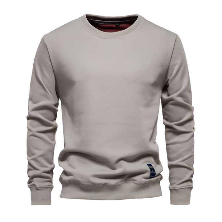 Men's knitted sweater with bold front text, relaxed fit, and ribbed cuffs, designed for casual streetwear style.