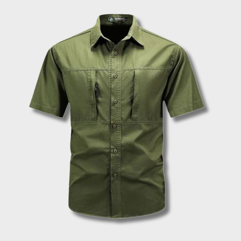 Men's stylish cargo summer shirt with breathable fabric, functional pockets, and a lightweight design for warm days.