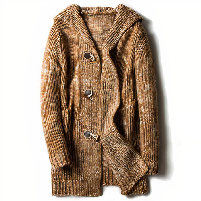 Trendy men's hooded cardigan, perfect for layering on autumn days.