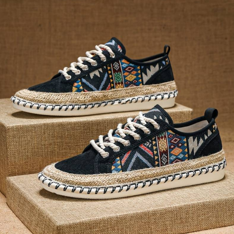 Stylish men's Aztec sneakers with breathable fabric and bold pattern, ideal for summer streetwear and casual comfort.