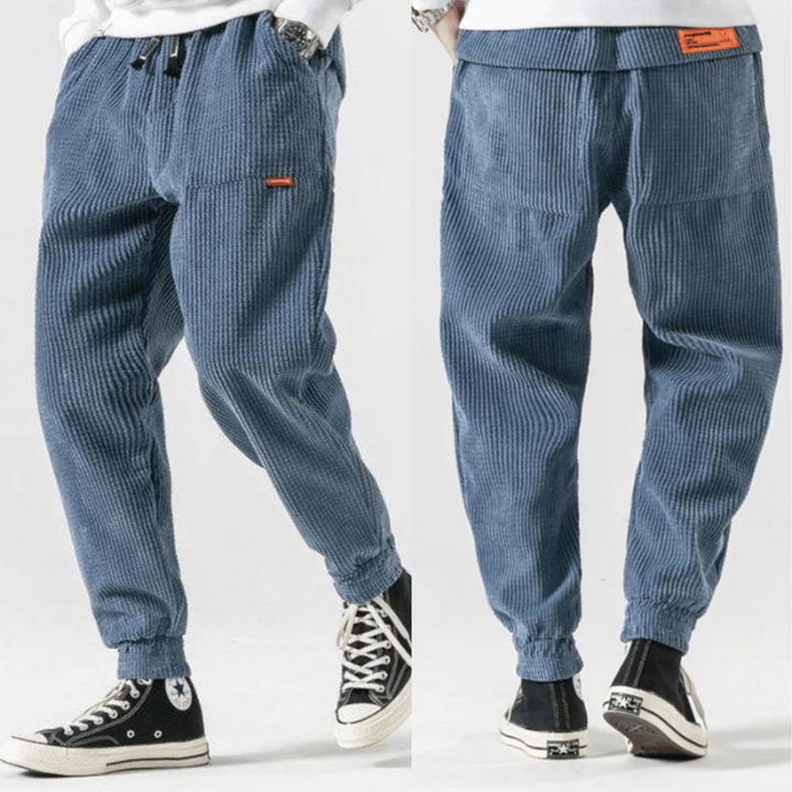 Trendy casual men's corduroy pants with a relaxed fit and breathable design, perfect for summer and versatile styling.