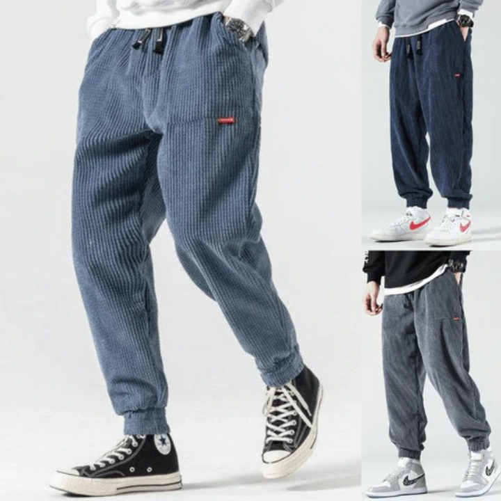 Trendy casual men's corduroy pants with a relaxed fit and breathable design, perfect for summer and versatile styling.