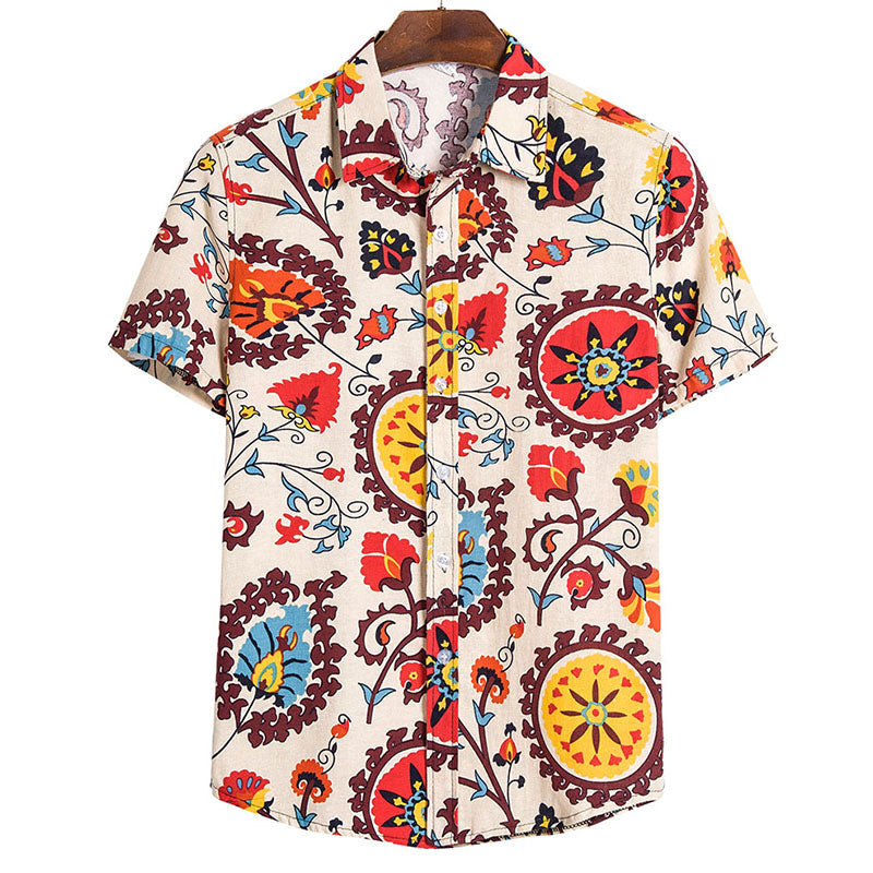  Men's vibrant summer shirt with breathable, lightweight fabric for a stylish and comfortable look in warm weather.








