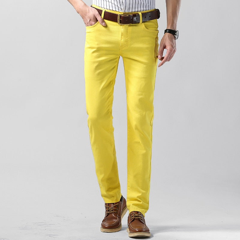 Vibrant trendy men's summer pants with a breathable, lightweight design and modern slim-fit, perfect for warm-weather outings.
