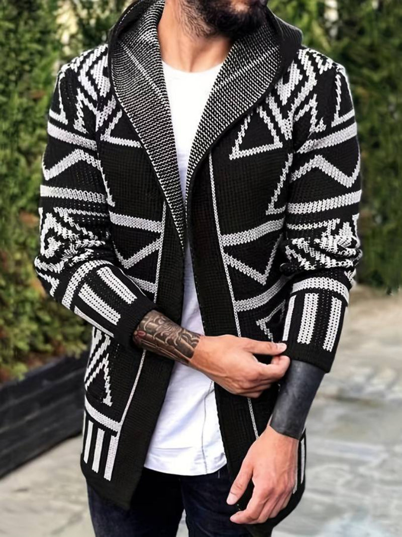 Men's vintage knitted hooded cardigan with a relaxed fit, perfect for autumn days.