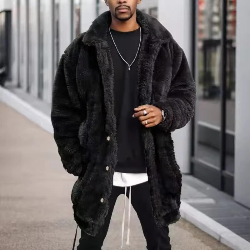 Men's vintage warm plush jacket with a stylish and cozy design, perfect for autumn days.