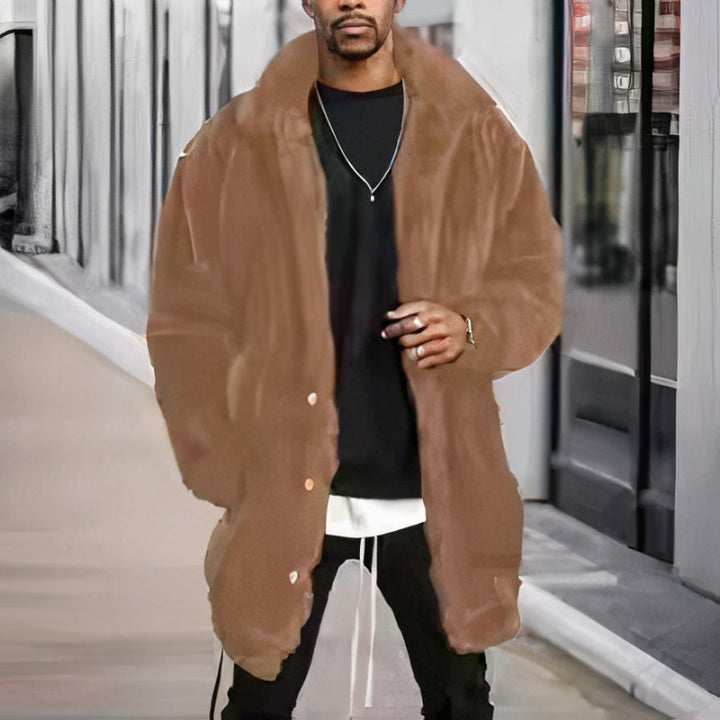 Men's vintage warm plush jacket with a stylish and cozy design, perfect for autumn days.