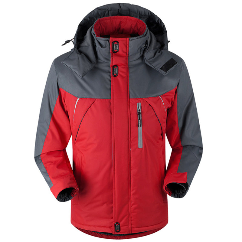 Warm men's ski jacket with insulated, waterproof, and windproof design, featuring a detachable hood, ideal for autumn and winter sports.







