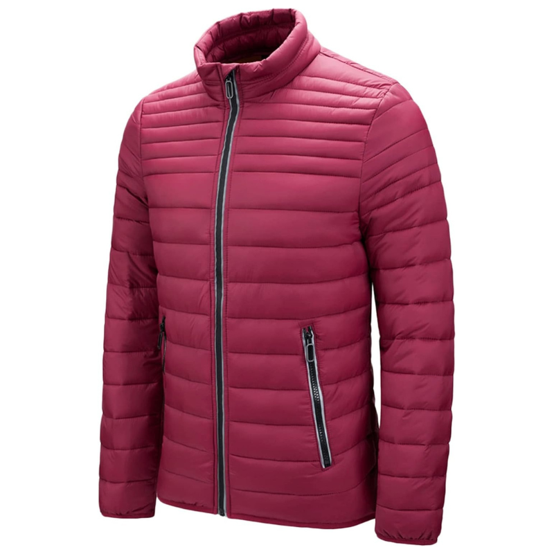 Waterproof men's puffer jacket, designed for warmth and protection on chilly autumn days.
