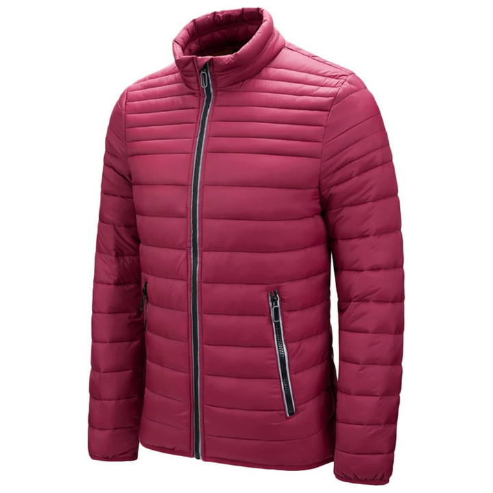 Waterproof men's puffer jacket, designed for warmth and protection on chilly autumn days.
