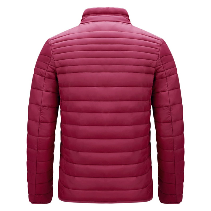 Waterproof men's puffer jacket, designed for warmth and protection on chilly autumn days.
